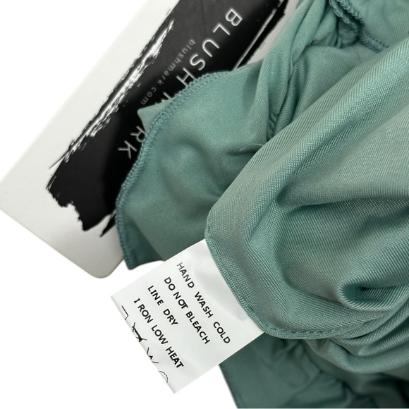 Blush Mark Mint/Blue Sleeveless Ruched Mini Dress Ruffle Hem NWT - M - Picture 4 of 5